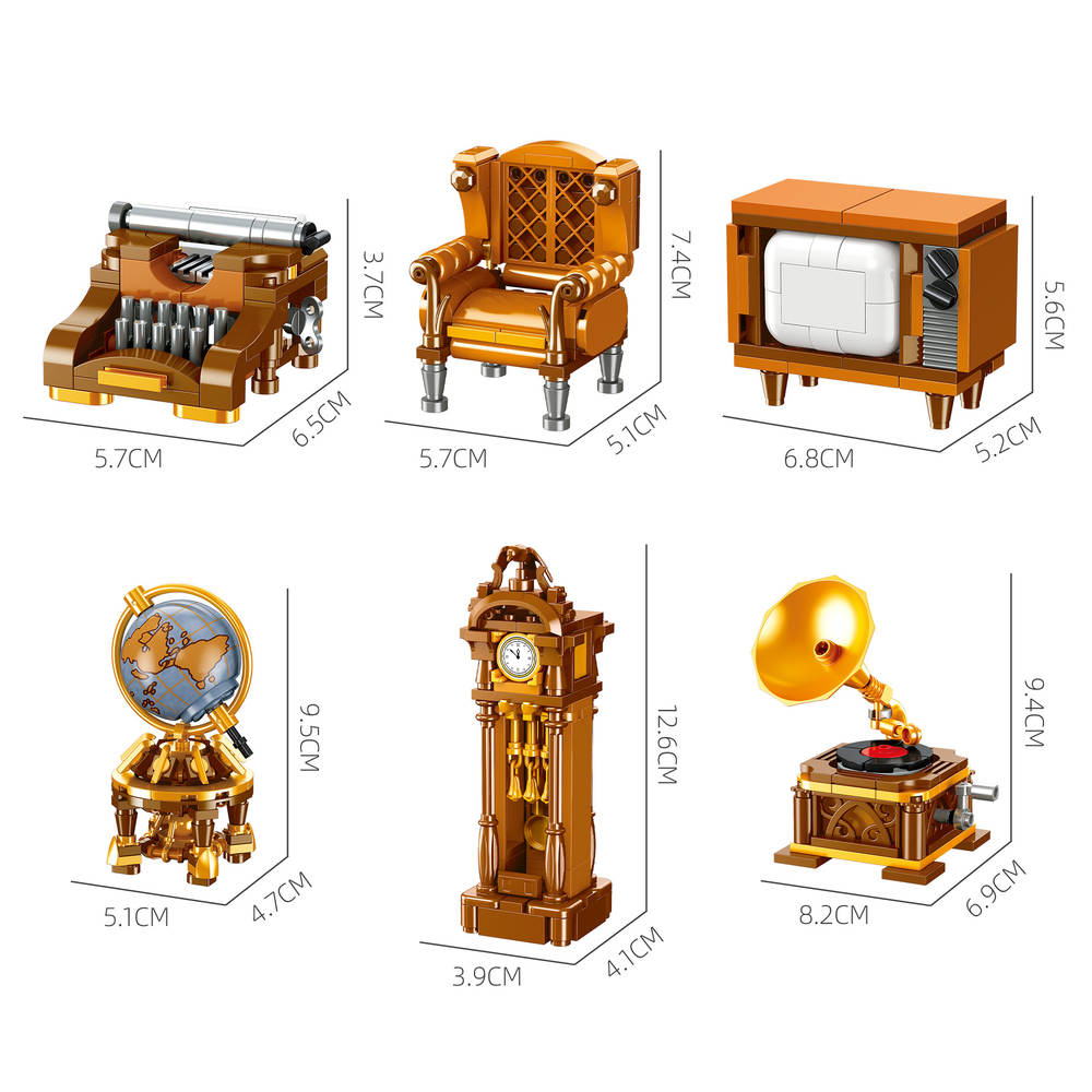 维多利亚复古风家具6款打字机、单人皮沙发、电视机、地球仪、落地钟