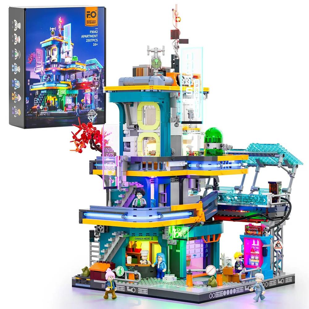 城樓 赛博朋克霓虹城：霓虹绿洲公寓楼（Apartment）（灯搭Lumibricks/完乐